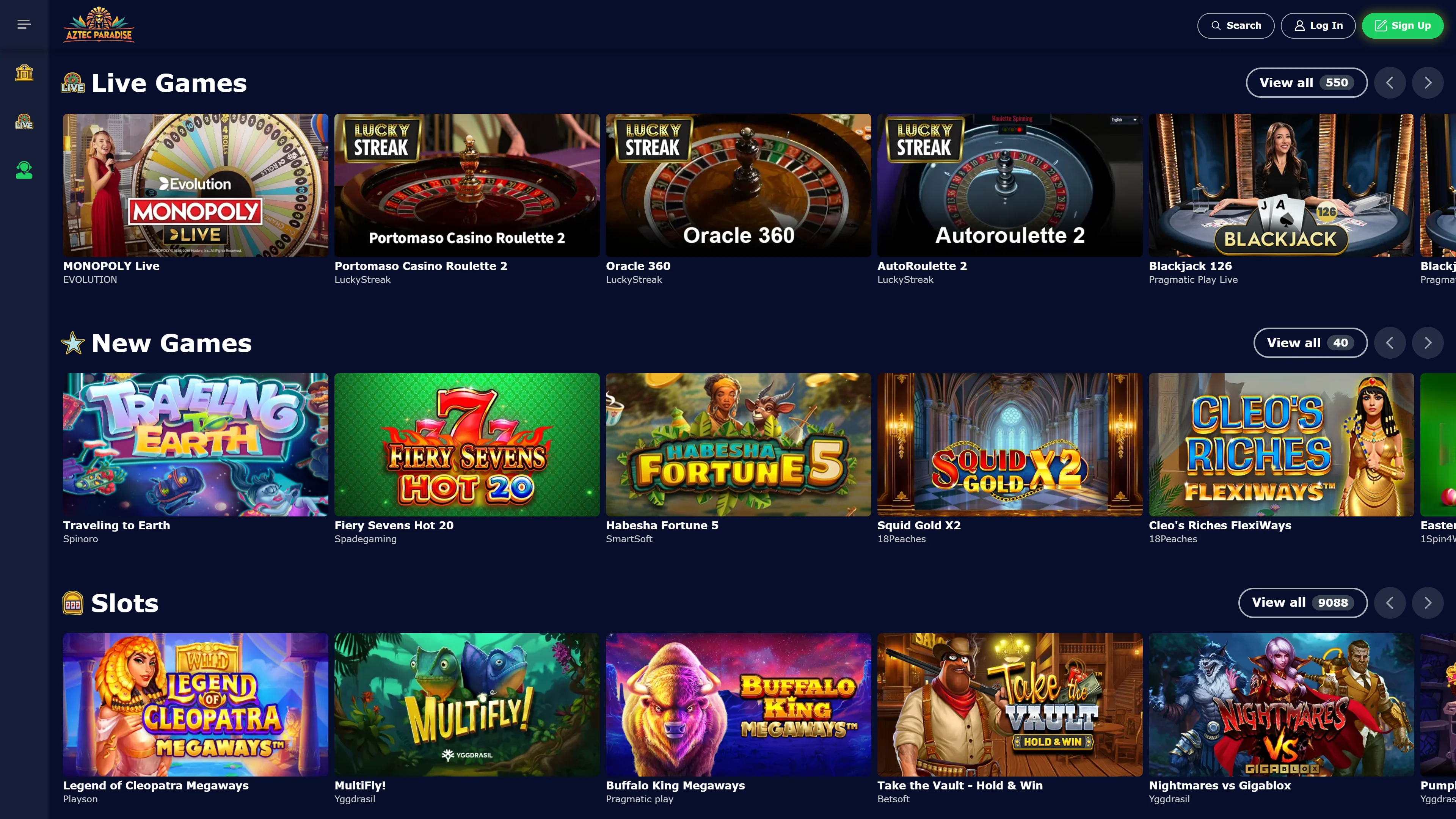 Aztec Paradise Casino Games Screenshot