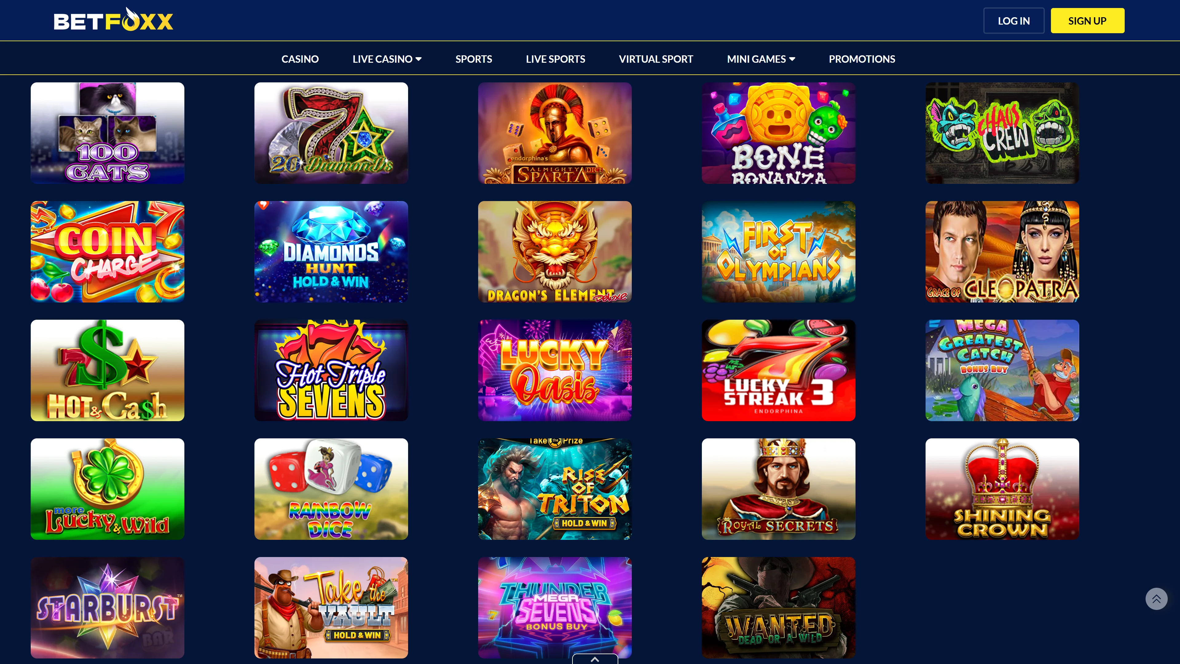 Betfoxx Casino Games Screenshot