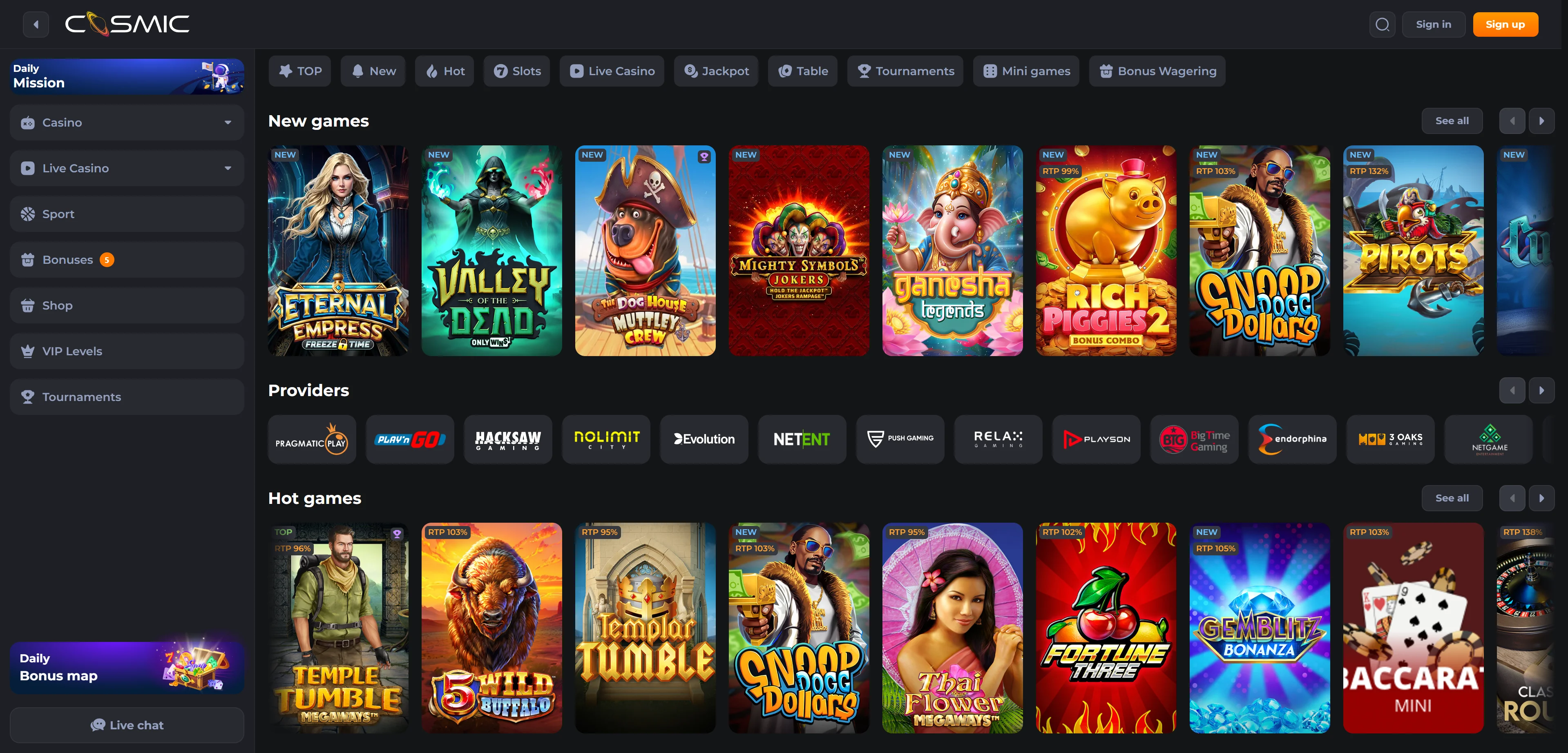 CosmicSlot Casino Games Screenshot