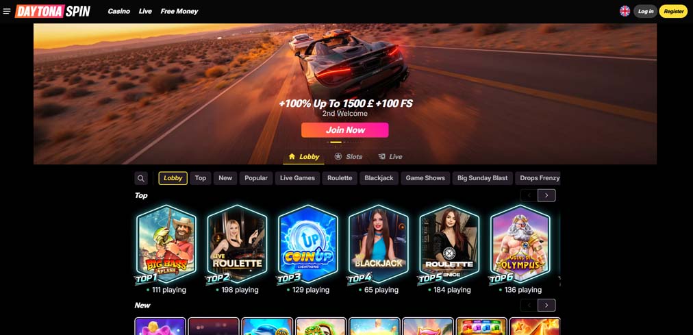 Daytonaspin Casino main page screenshot