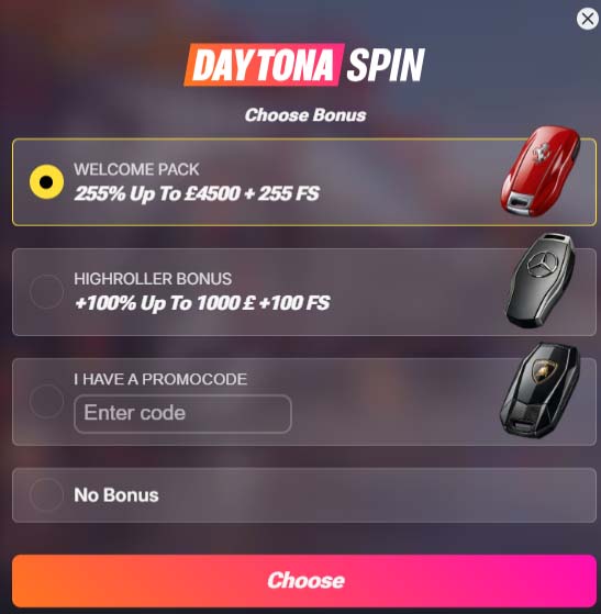 Daytonaspin Casino welcome bonus screenshot
