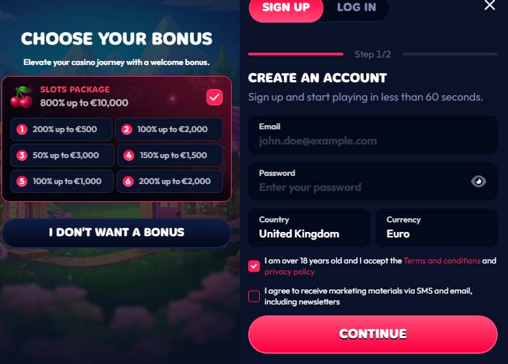 Gambiva Casino signup screenshot