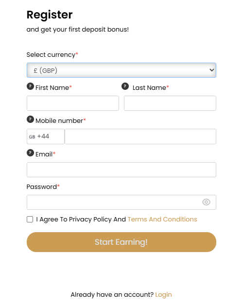 Golden Pharaoh Casino login screenshot
