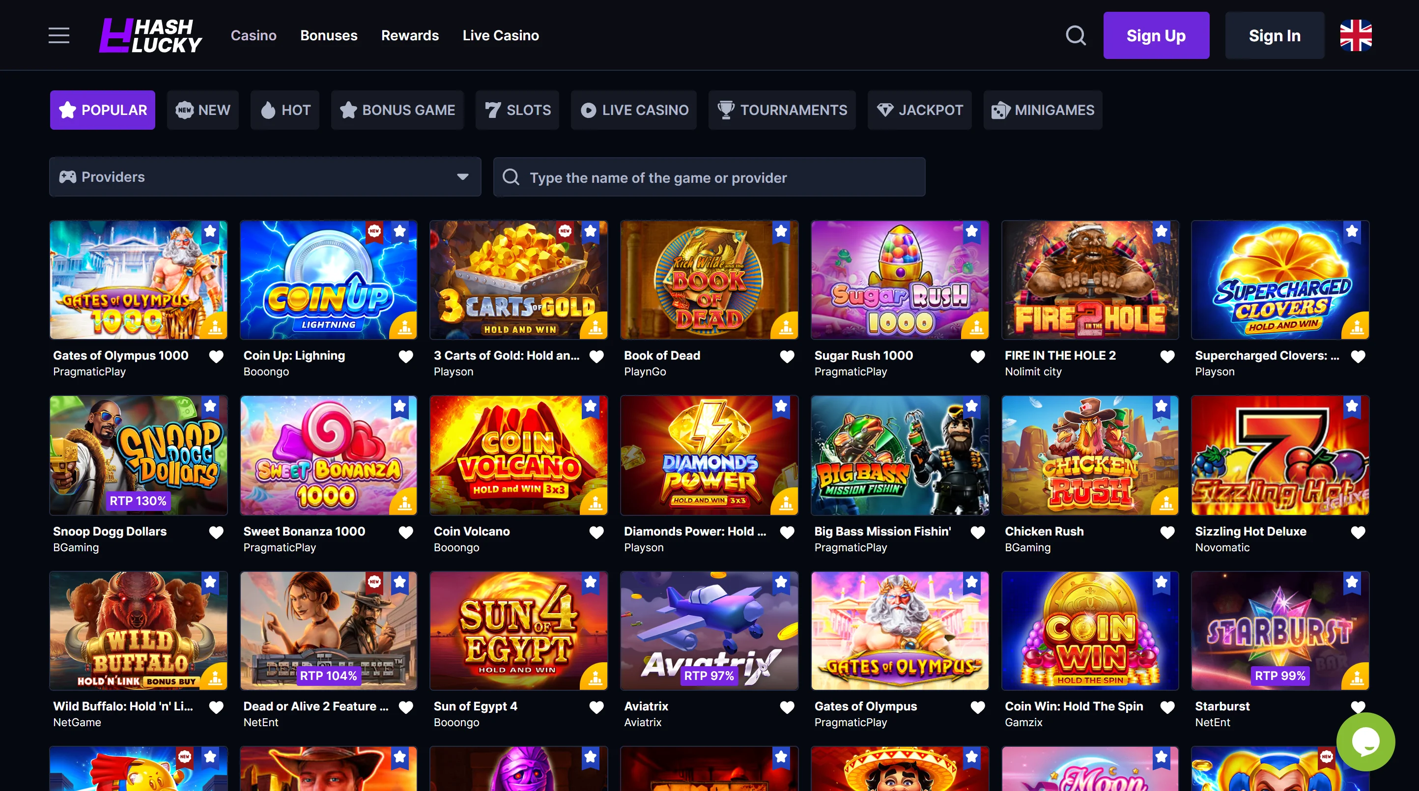 Hashlucky Casino Games Screenshot