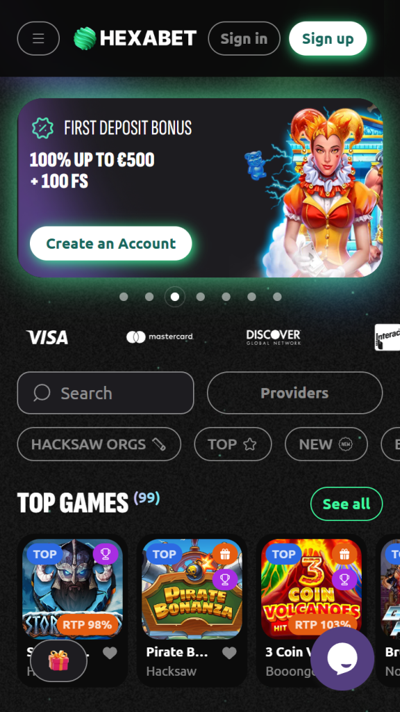 Hexabet Casino mobile screenshot