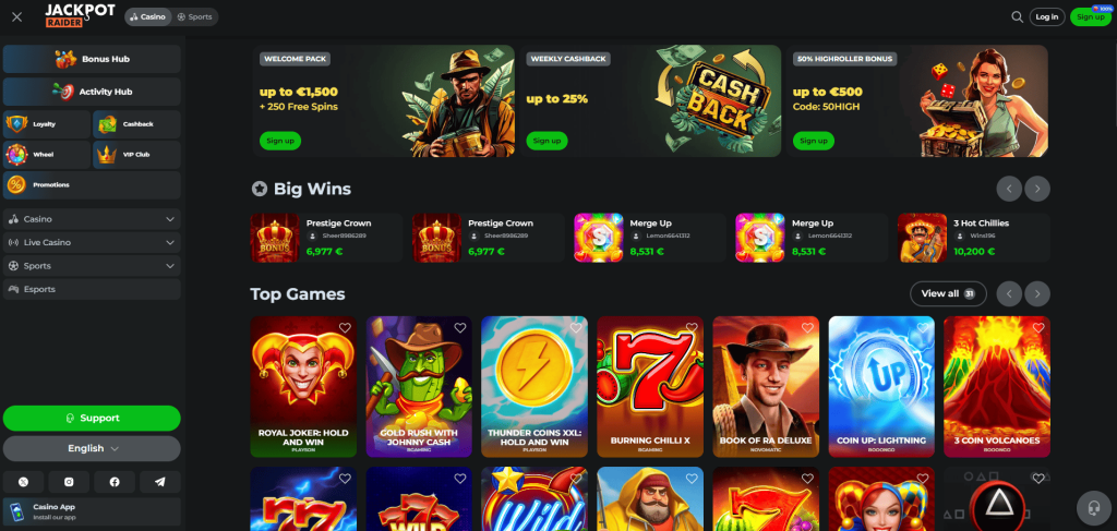 Jackpotraider Casino screenshot