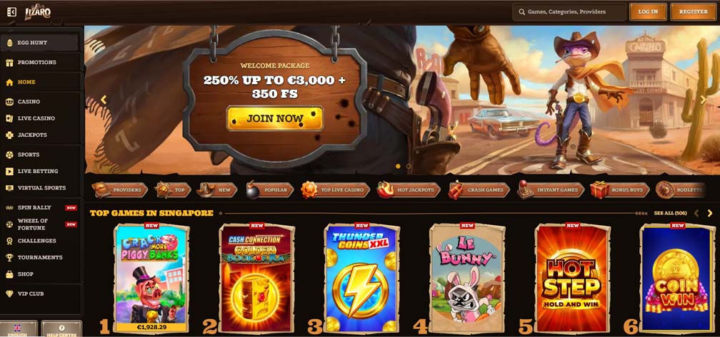 Lizaro Casino main page screenshot