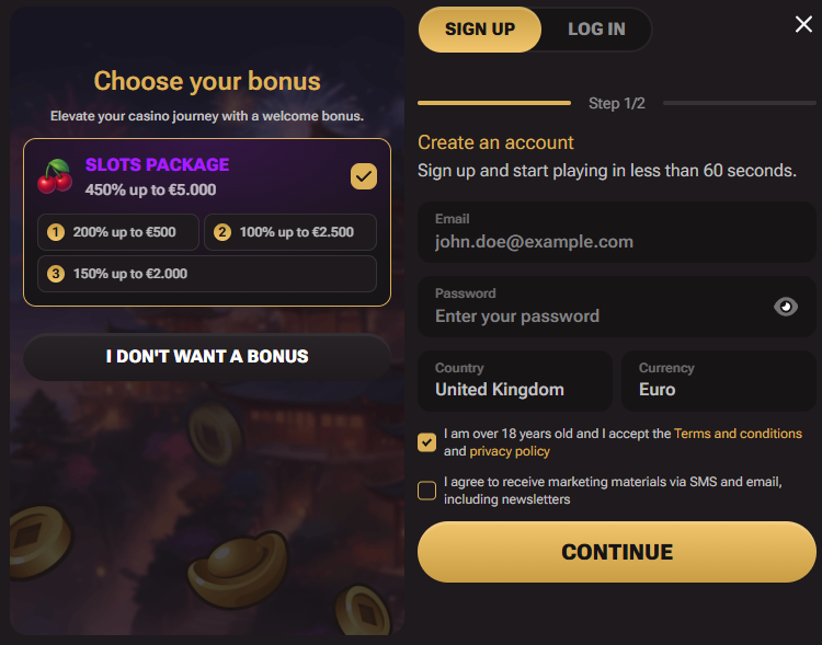 Lucki Casino login screenshot
