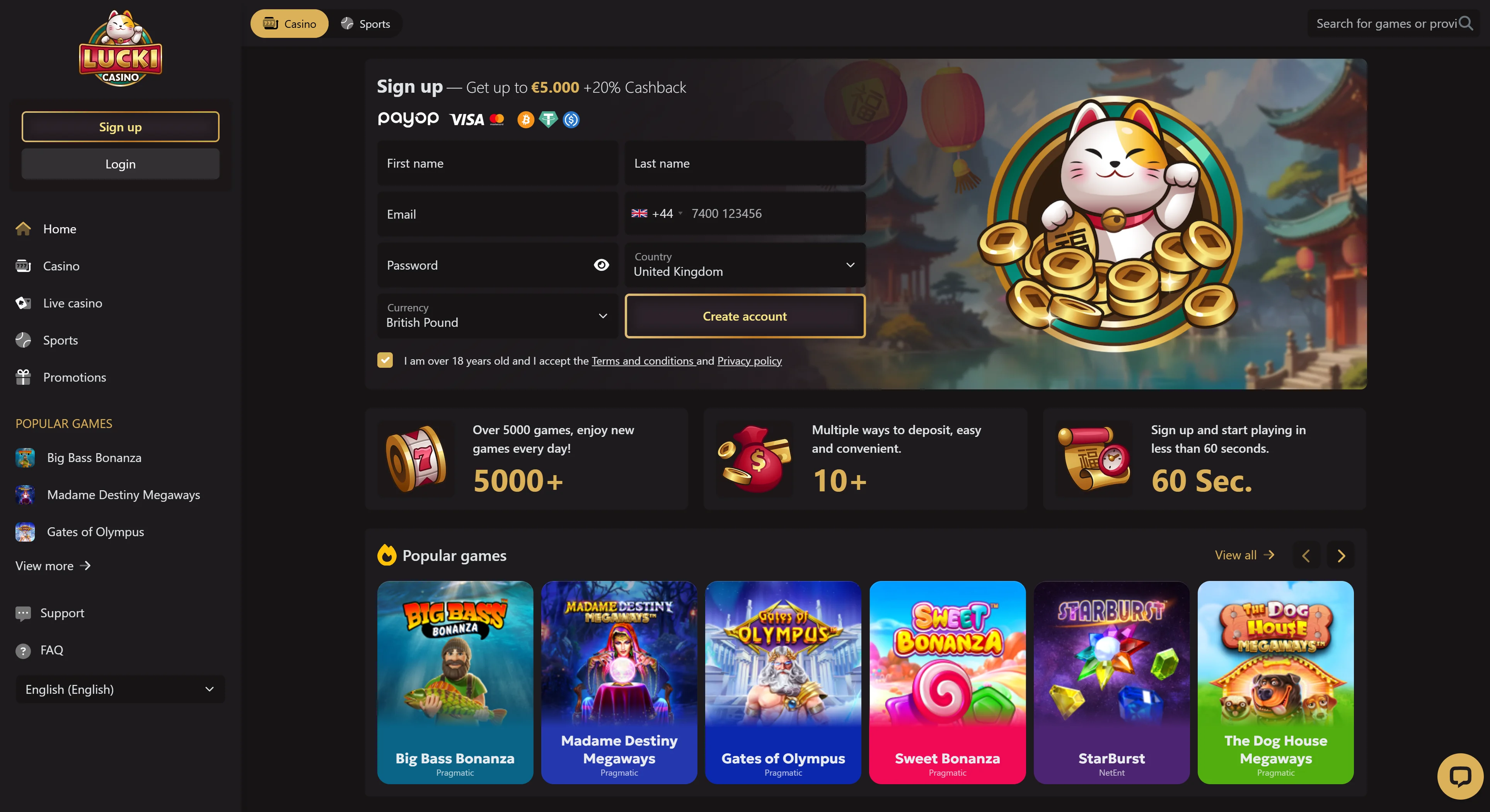 Lucki Casino Screenshot