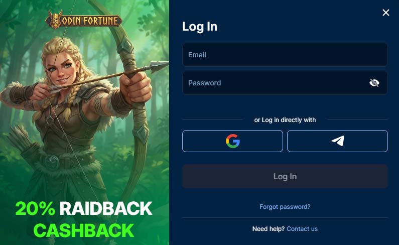 Odin Fortune Casino login screenshot
