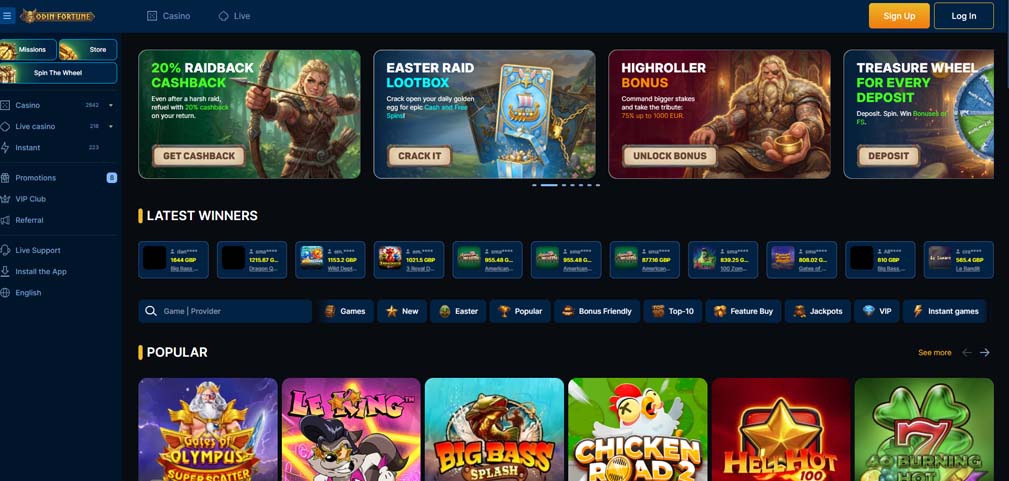 Odin Fortune Casino main page screenshot