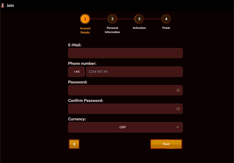 Potter Slots Casino signup screenshot
