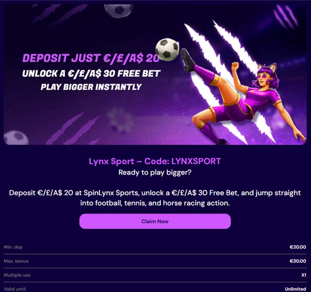 Spinlynx Casino sports bonus screenshot