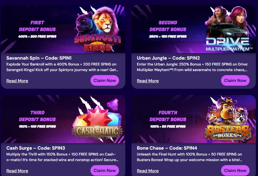 Spinlynx Casino welcome bonus screenshot