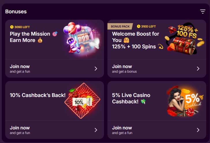 Spinpin Casino bonuses screenshot