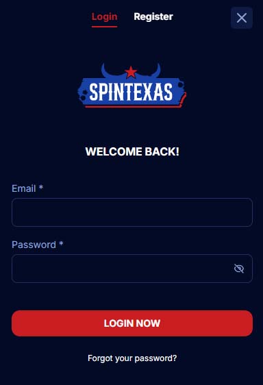 Spintexas Casino login screenshot
