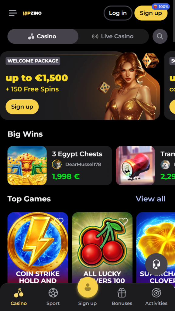 Vipzino Casino mobile screenshot