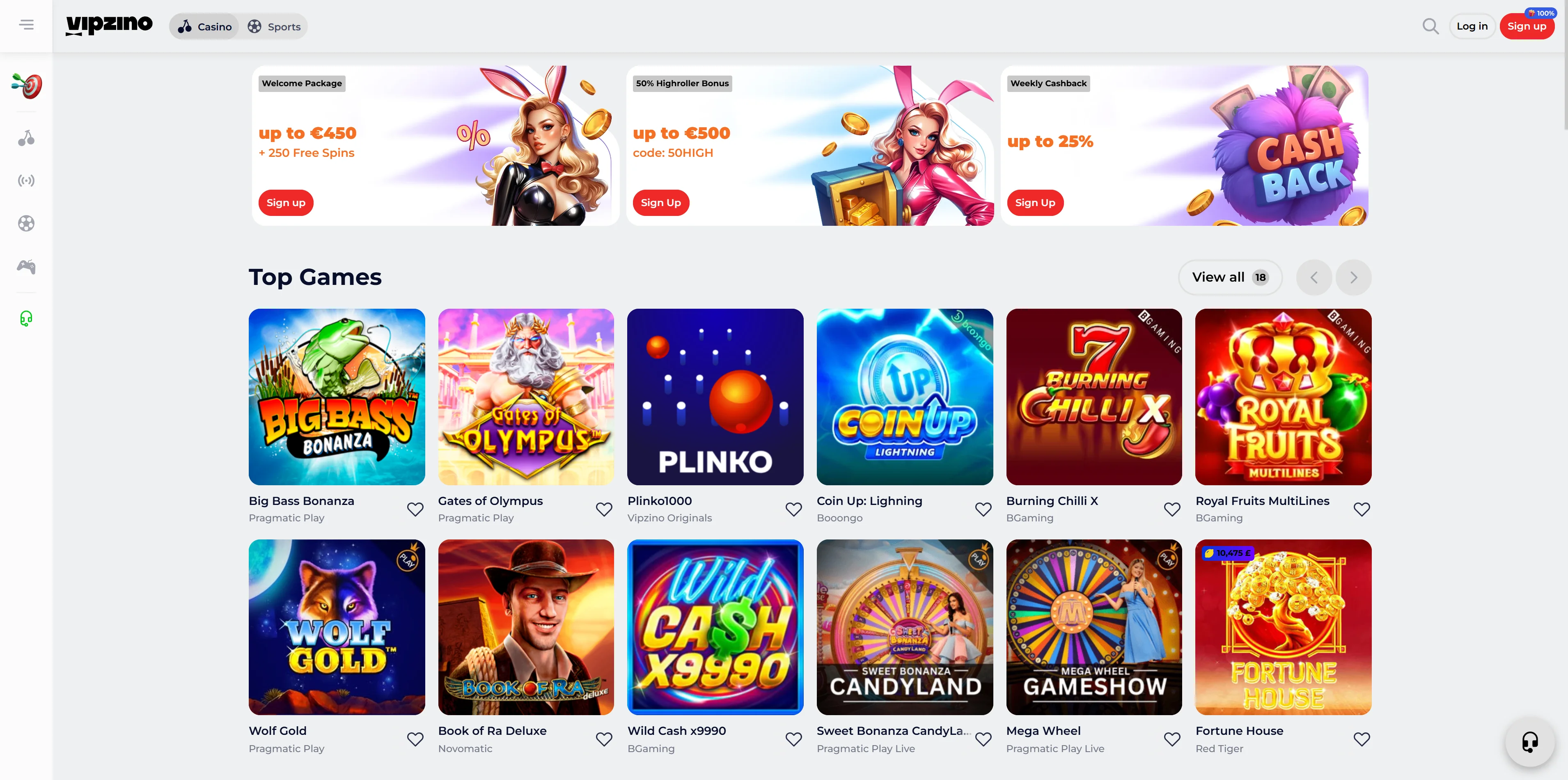 Vipzino Casino Screenshot